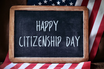 text happy citizenship day and flag of USA