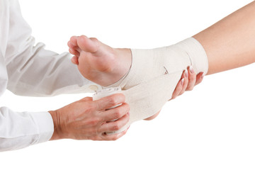 Elastic supportive orthopedic bandage, compression stabilizer ankle, isolated on white