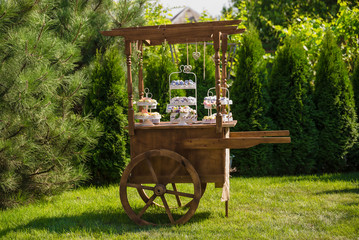 Decorative wooden cart in the garden and candy bar © illustrissima