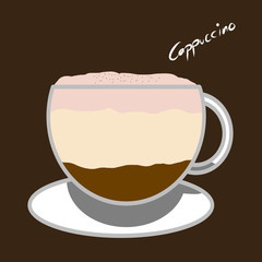 Hot coffee cappuccino with bubble milk illustration