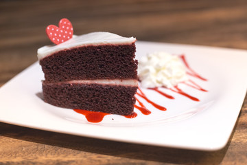 chocolate cheese cake on a wooden table 