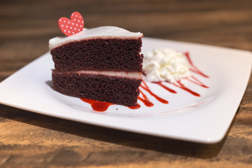 chocolate cheese cake on a wooden table 