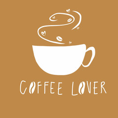 Coffee lover white illustration on light brown background