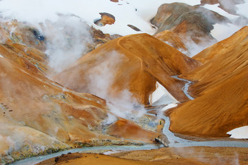 Iceland geothermal hot spring field Kerlingafjoll, Iceland