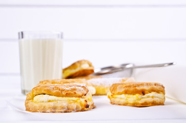 Homemade buns stuffed with cottage