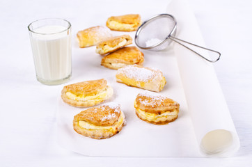 Homemade buns stuffed with cottage cheese