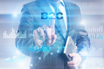 Businessman is pressing button on touch screen interface and selecting 