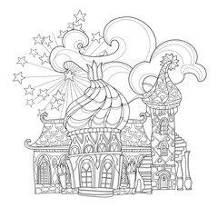 Vector cute christmas fairy tale town doodle.