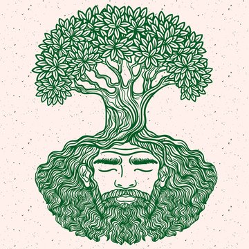 green tree head man meditating