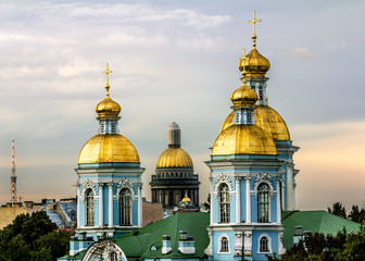 Fototapeta na wymiar The view from the height of the Nikolsky Cathedral at sunset in