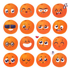 Smiles set of fruit characters. Vector cute cartoons