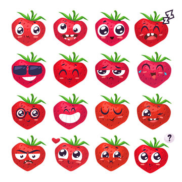 Smiles set of fruit characters. Vector cute cartoons