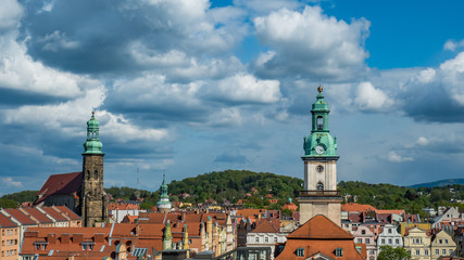 Fototapeta premium View from above on an old town - churches and apartment buildings