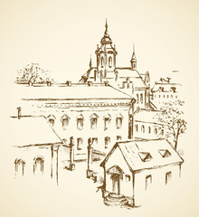 Vector cityscape. Architectural complex of old city