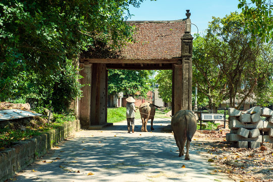 The gate of the ancient village Duong Lam. The village is a famous for tourists in north Vietnam.