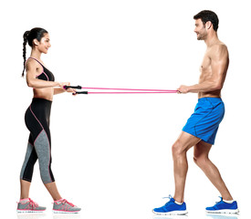 couple man and woman fitness exercises isolated