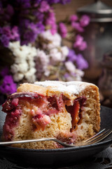Piece of homemade fresh plum cake.