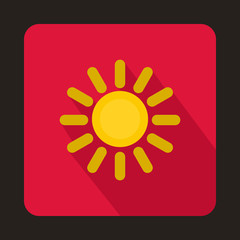 Sun icon in flat style on a crimson background vector illustration