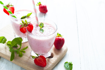 Milkshake with fresh strawberries