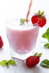 Milkshake with fresh strawberries