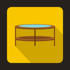 A round glass coffee table icon in flat style on a yellow background vector illustration