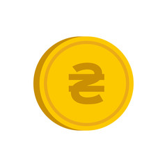 Obraz premium Gold coin with hryvnia sign icon in flat style on a white background vector illustration