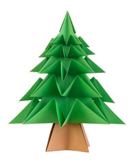 Origami Christmas tree isolated on white 