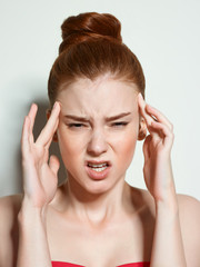 Emotional beauty portraits red-haired girl.
