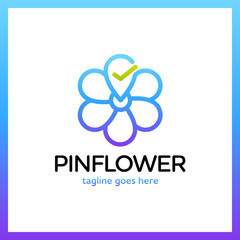 Flower check pin logo. Travel beauty logotype