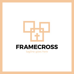 Obraz premium Frame Cross Church Logo. Christian Box Square Logotype.