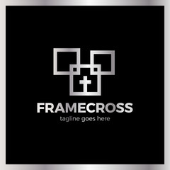 Obraz premium Frame Cross Church Logo. Christian Box Square Logotype.
