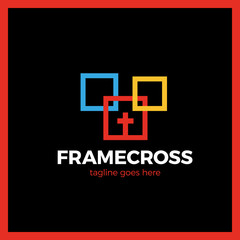 Obraz premium Frame Cross Church Logo. Christian Box Square Logotype.