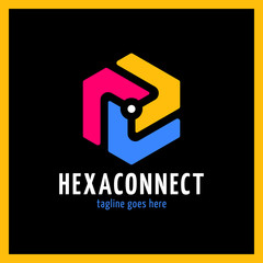 Hexagon connect line with dot in center. Three abstract part.