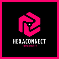 Hexagon connect line with dot in center. Three abstract part.