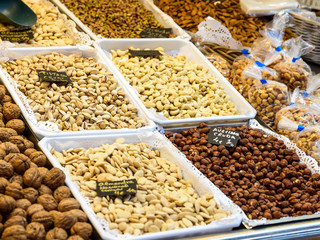 Nuts, Pistachio, Almonds And Peanuts For Sale In Fruit Market