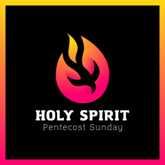 Abstract Holy Spirit symbol - a black dove on flames. Pentecost Sunday fire