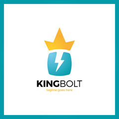 King Bolt Logo. Box Negative Space Volt Crow Flash Logotype