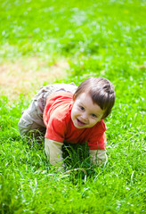  Baby crawling in grass