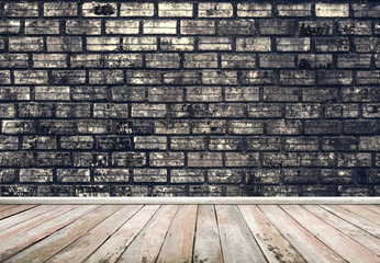 Wooden floor stone wall background