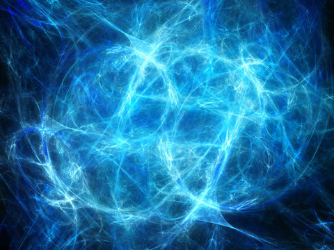 Blue glowing high power plasma in deep space