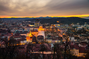 Fototapeta na wymiar Aerial view of Ljubljana, Slovenia city center
