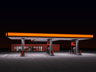 night view of gas station