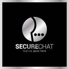 Simple minimalist logotype. Secure and protect chat logo. Man in circle with three dot