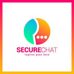 Simple minimalist logotype. Secure and protect chat logo. Man in circle with three dot