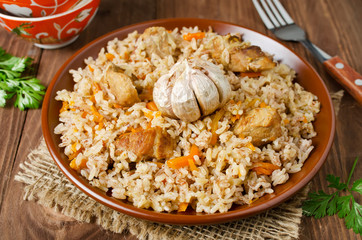 Rice pilaf with meat and vegetables