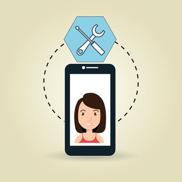 cellphone woman tools apps vector illustration eps 10