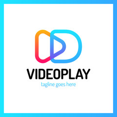 Video play sign with letter D logo. Movie camera logotype