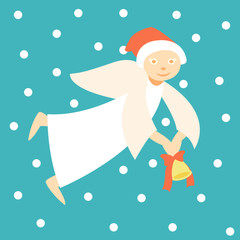 angel bell with a Santa hat vector illustration