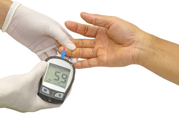 blood glucose meter, the blood sugar value is measured on a finger