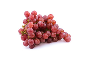 Bunch of red grapes , fresh with water drops. Isolated on white